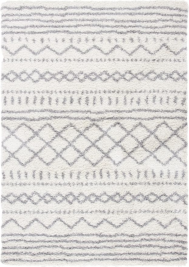 SAFAVIEH Arizona Shag Collection Area Rug - 6'7" x 9'2", Ivory & Grey, Moroccan Design, Non-Shedding & Easy Care, 1.6-inch Thick Ideal for High Traffic Areas in Living Room, Bedroom (ASG741F)