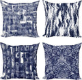 Ambesonne Vintage Throw Pillow Cushion Case Pack of 4, Abstract Grunge Effect Brushstrokes and Waving Striping Stains Paisley Drops, Modern Accent Double-Sided Digital Printing, 16", Violet Blue White