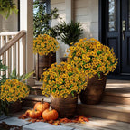 Artificial Fall Flowers for Outdoors Fake Mums - 16 Bundles Faux Plants Outside Greenery Boxwood No Fade Plastic Shrubs Decor Farmhouse Home Garden Thanksgiving (Yellow)