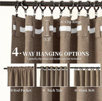 KangBang Linen Brown Blackout Curtains 96 Inches Long 2 Panel Set, Back Tab Thermal Insulated Curtains for Bedroom Living Room Hook Belt Rustic Drapes with Hooks for Track(Desert Biscuit, 52x96)