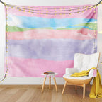 Lunarable Abstract Tapestry Twin Size, Paintbrush Watercolor Large Pastel Horizontal Stripes in Various Tones Boho Print, Wall Hanging Bedspread Bed Cover Wall Decor, Twin Size, Lilac Pink