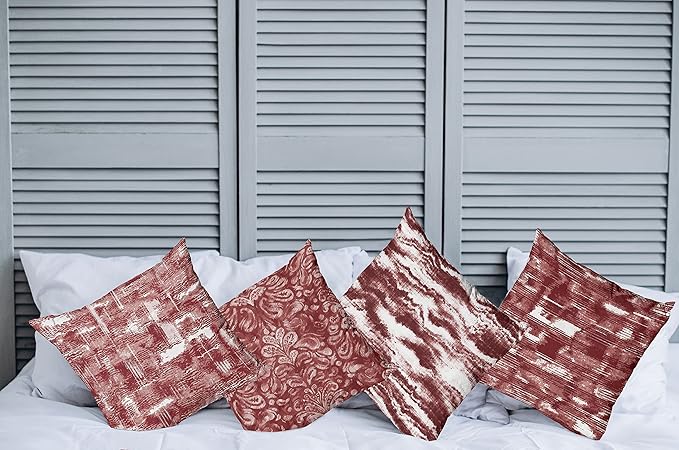 Ambesonne Vintage Throw Pillow Cushion Case Pack of 4, Abstract Grunge Effect Brushstrokes and Waving Striping Stains Paisley Drops, Modern Accent Double-Sided Digital Printing, 24", Maroon Rust White