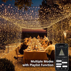 BrizLabs Smart Christmas Lights, 66FT 200 LED Warm White Christmas Fairy Lights with App/Voice Control, Multiple Modes with Playlist Function, Dimmable Light String, Music Sync Party Light Green Wire