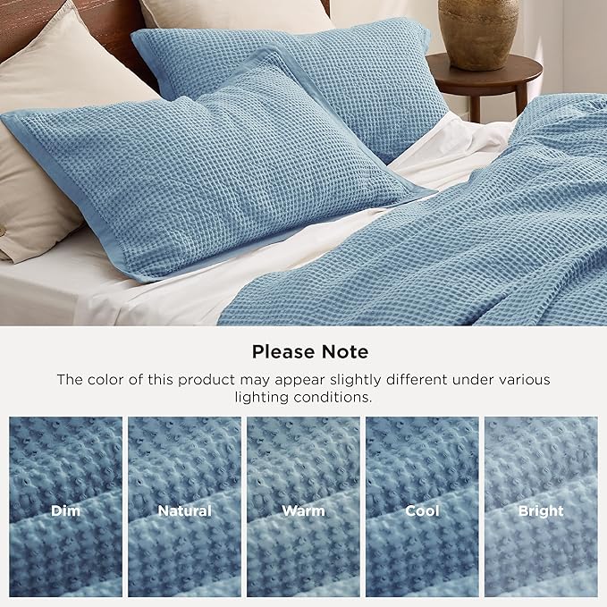 Bedsure Cotton Duvet Cover Queen - 100% Cotton Waffle Weave Grey Blue Duvet Cover Queen Size, GentleSoft™ and Breathable Bedding Set for All Season, 3 Pieces, 90"x90"
