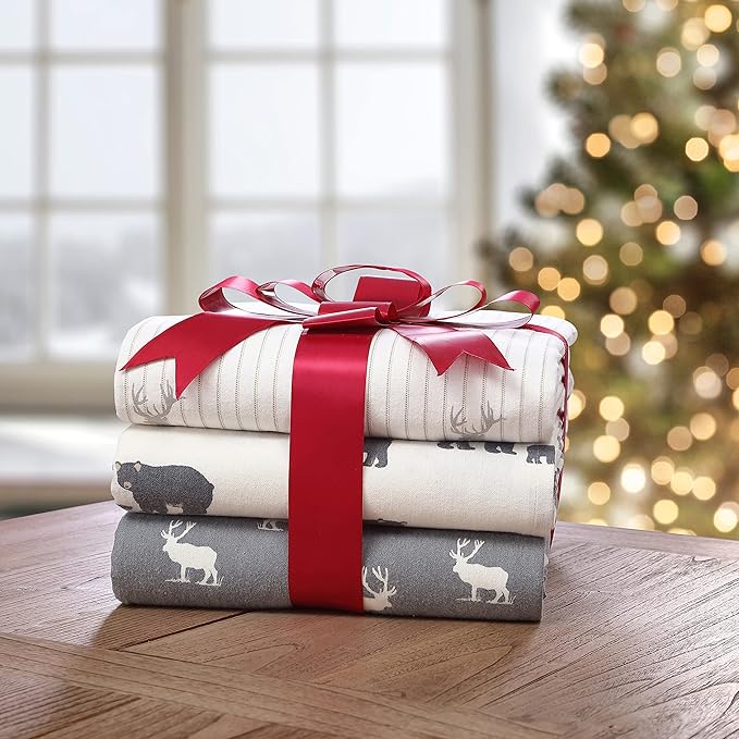 Eddie Bauer - Queen Sheets, Cotton Flannel Bedding Set, Brushed For Extra Softness, Cozy Home Decor (Deer Lodge, Queen)