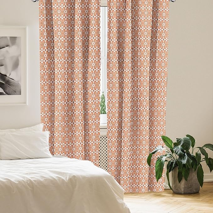 Ambesonne Scandinavian Window Curtains Pack of 2, Flower Like Motifs Folk Art in Tangerine Tones, Lightweight Set with Rod Pocket, 4 Panels of - 28" x 95", Sienna Sky