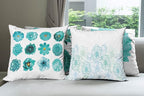 Ambesonne Floral Throw Pillow Cushion Case Pack of 4, Modern Design Flowers in Aquatic Color Palette Cold Toned Leaves Print, Modern Accent Double-Sided Digital Printing, 20", White Turquoise