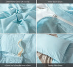 MooMee Bedding Duvet Cover Set 100% Washed Cotton Linen Like Textured Breathable Durable Soft Comfy (Heathered Light Blue, King 104"x90")
