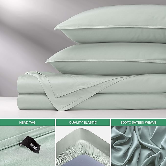 Queen Sheets by Pure Bamboo, Genuine 100% Organic Viscose Derived from Bamboo Bed Sheet Set, Luxuriously Soft & Cooling, Double Stitching, Lifetime Quality Promise (Queen, Sea Glass)