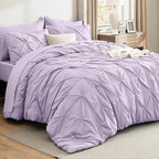 Bedsure California King Comforter Set Light Purple - Bed in a Bag Cal King Bedding Set 7 Pieces, GentleSoft™ Pintuck Bed Set Gift for Family, Pinch Pleat Comforter with Sheets, Pillowcases & Shams