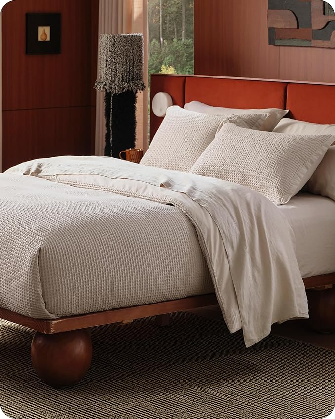 Bedsure Cotton Duvet Cover King - 100% Cotton Waffle Weave Linen Color Duvet Cover, GentleSoft™ and Breathable King Bedding Set for All Season, 3 Pieces, 104"x90"