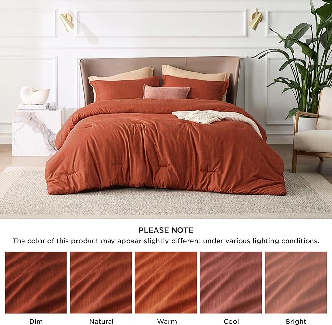 Bedsure Queen Comforter Set - Burnt Orange Soft Bedding for All Seasons, Cationic Dyed Bed Set, 3 Pieces, 1 Queen Size Comforter (90"x90") and 2 Pillow Shams (20"x26"+2")
