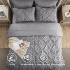 Bedsure King Size Comforter Set - Bedding Sets King 7 Pieces, Pintuck Bed in a Bag Grey Bed Set with Comforter, Sheets, Pillowcases & Shams