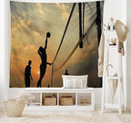 Lunarable Volleyball Tapestry, Beach Sports at Sunset Open Sky Net and Ball Activity Excitement Fun and Games, Fabric Wall Hanging Decor for Bedroom Living Room Dorm, 28" X 23", Black
