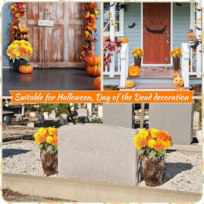 6 Bundles 16.5" Artificial Marigold Flowers 54 Heads Orange & Yellow Dried Silk Fake Marigold Ball Heads Bouquet Realistic Autumn Plants for Day of the Dead Dia De Los Muertos Fall Decoration