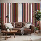 Ambesonne Cinco de Mayo Window Curtains Pack of 2, Mexican Serape Colorful Stripes Vertical Lines Latino Design Illustration, Lightweight Set with Rod Pocket, 4 Panels of - 28" x 95", Burgundy Blue