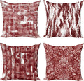 Ambesonne Vintage Throw Pillow Cushion Case Pack of 4, Abstract Grunge Effect Brushstrokes and Waving Striping Stains Paisley Drops, Modern Accent Double-Sided Digital Printing, 24", Maroon Rust White