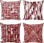 Ambesonne Vintage Throw Pillow Cushion Case Pack of 4, Abstract Grunge Effect Brushstrokes and Waving Striping Stains Paisley Drops, Modern Accent Double-Sided Digital Printing, 24", Maroon Rust White