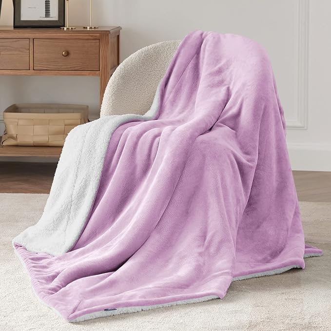 Bedsure GentleSoft Sherpa Fleece Throw Blanket Twin Size for Couch - Thick and Warm Throw for Girls and Women, Soft Fuzzy Plush Twin Blanket for Winter, Lilac, 60x80 Inches