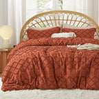 Bedsure Queen Comforter Set - Terracotta Comforter, Boho Tufted Shabby Chic Bedding for Kids, 3 Pieces Vintage Farmhouse Bed Set for All Seasons, Fluffy Soft Bedding with 2 Pillow Shams