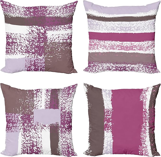 Ambesonne Grunge Throw Pillow Cushion Case Pack of 4, Abstract Design Simplistic Minimal Stripes Brushstrokes Contemporary, Modern Accent Double-Sided Digital Printing, 18", Grey Pink and Dark Mauve
