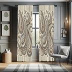 Ambesonne Paisley Curtains, Delicate Bohemian Leafy Motives on Stripes in Neutral Muted Colors, Window Treatments 2 Panel Set for Living Room Bedroom, Pair of - 28" x 63", Warm Taupe Ivory and Sepia