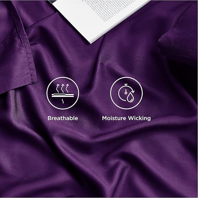 Bedsure Cooling Sheets Twin, Rayon Derived from Bamboo, Breathable & Soft Twin Sheets Set, Deep Pocket Up to 16 Inches, Hotel Luxury Silky Bedding for Hot Sleepers, Plum