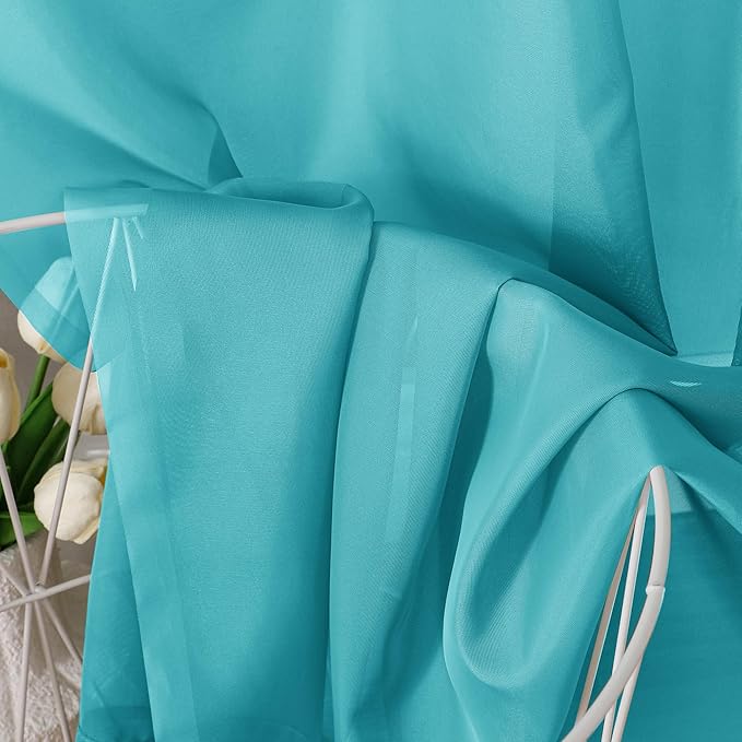 Aiyufeng Turquoise Sheer Curtains 54 Inch Length 2 Panels Set, Light Filtering Airy Rod Pocket Turquoise Window Curtain Treatment Drapes for Kitchen Bedroom Living, Each 42Wx54L Inches