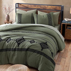 MaiRêve Oversized Queen Comforter Set Olive Green, Embroidery Western Bedding Set Boho 7 Pieces, Farmhouse All Season Bed in A Bag with Sheets, Pillowcases & Shams