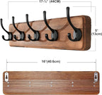 SKOLOO Rustic Wall Mounted Coat Rack, Case of 2, Pine Solid Wood Coat Hook Hanger - 5 Hooks for Hanging Clothes Robes Towels Coats