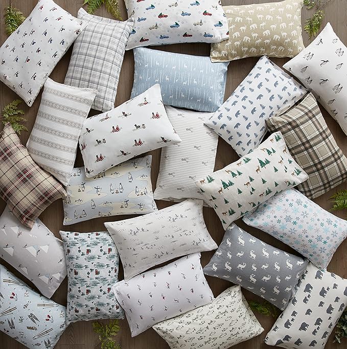 Eddie Bauer - Flannel Sheets Full Size, Anti-Pilling & Wrinkle Resistant Cotton, Touchably Soft for All-Season Comfort - Bed Sheets with Matching Pillowcase & Fitted Sheet (Ski Patrol White)