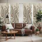 Ambesonne Paisley Window Curtains Pack of 2, Delicate Bohemian Leafy Motives on Stripes in Neutral Muted Colors, Lightweight Set with Rod Pocket, 4 Panels of - 28" x 95", Warm Taupe Ivory and Sepia