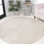 Eyely NCS101A-8R Scandinavian Odense Minimalist Angle Geometric Indoor Rug, Pet Friendly, Non-Shedding, Stain Resistant, Easy-Cleaning, Ivory/Cream, 8' Round, Indoor/Outdoor, Area Rug