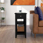 ChooChoo Side Table Living Room Set of 2, Narrow End Table with Drawer and Shelf, 3-Tier Sofa End Table for Small Space