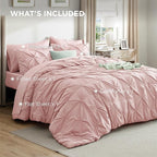 Bedsure Queen Comforter Set Pink - Bed in a Bag Queen Size Bedding 7 Pieces, GentleSoft™ Pintuck Bed Set Gift for Family, Pinch Pleat All Season Comforter with Sheets, Pillowcases & Shams