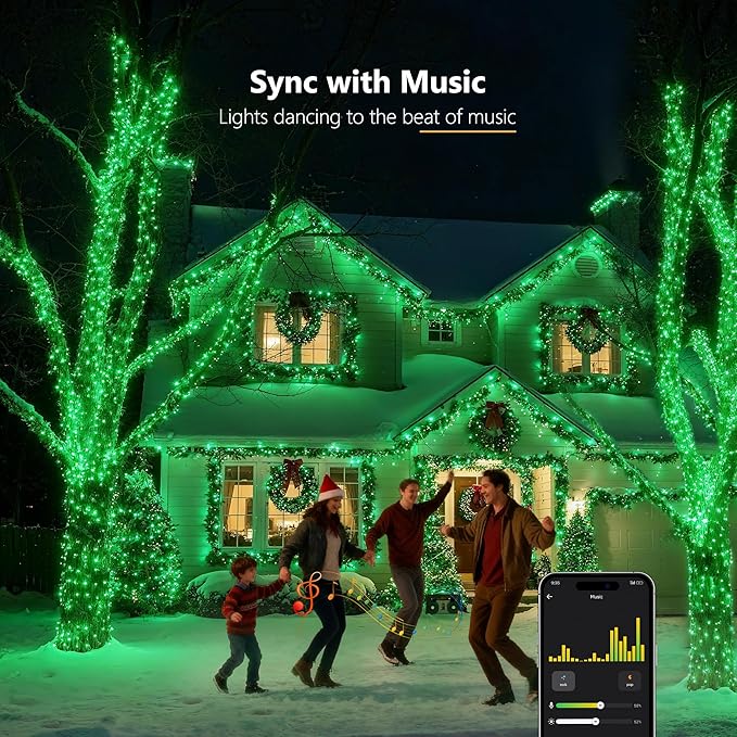 Brizled Smart Christmas Lights, 66FT 200 LED Color Changing Christmas Tree Lights App & Voice Control, Dimmable Red & Green WiFi Xmas String Light Music Sync for Indoor Outdoor Xmas Tree Wedding Party