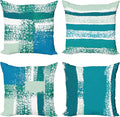 Ambesonne Grunge Throw Pillow Cushion Case Pack of 4, Abstract Design Simplistic Minimal Stripes Brushstrokes Contemporary, Modern Accent Double-Sided Digital Printing, 18", Teal Blue and Mint Green