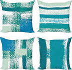 Ambesonne Grunge Throw Pillow Cushion Case Pack of 4, Abstract Design Simplistic Minimal Stripes Brushstrokes Contemporary, Modern Accent Double-Sided Digital Printing, 18", Teal Blue and Mint Green