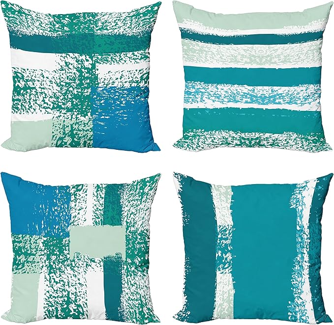 Ambesonne Grunge Throw Pillow Cushion Case Pack of 4, Abstract Design Simplistic Minimal Stripes Brushstrokes Contemporary, Modern Accent Double-Sided Digital Printing, 18", Teal Blue and Mint Green