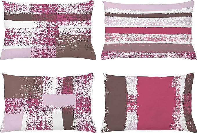 Ambesonne Grunge Throw Pillow CushiCase Pack 4, Abstract Design Simplistic Minimal Stripes Brushstrokes Contemporary, Modern Accent Double-Sided Digital Printing, 20" x 12", Pink Purpleblue Grey Pink