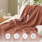 Bedsure Cooling Cotton Waffle King Size Blanket - Lightweight Breathable Blanket of Rayon Derived from Bamboo for Hot Sleepers, Luxury Throws for Bed, Couch and Sofa, Red Orange, 104x90 Inches
