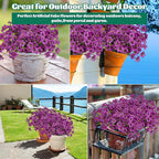 Lnoicy 24 Pcs Artificial Flowers for Outdoor,Plastic Flowers Decoration, UV Resistant Faux Flowers Shrubs, Artificial Plants for Indoor Outside Garden Home Wedding Farmhouse(Fuchsia)