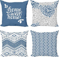 Ambesonne Geometric Throw Pillow Cushion Case Pack of 4, Home Phrase Minimal Zigzag Squama Dahlia Flower Petals Chevron Tribal, Modern Accent Double-Sided Digital Printing, 20", Slate Blue and White