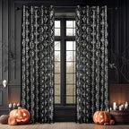 NICETOWN Black Sheer Halloween Curtains with Silver Spider Foil Print, Grommet Flowing Voile Sheer Window Treatment for Gothic Bedroom, W54 x L84, 2 Panels