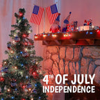 50 Count Red White and Blue Mini String Lights with Green Wire,Connectable 13ft 120V Waterproof 4th of July Patriotic Incandescent Lights, Independence Day Lights for Outdoor Indoor Decor