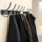 SKOLOO Modern Metal Wall Coat Rack with 5 Hooks, Pack of 2, Sturdy Wall Hook Rack for Hanging Coat, Jacket, Clothes, Hat, Matte Black
