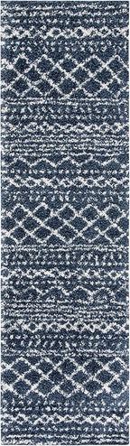 SAFAVIEH Arizona Shag Collection Runner Rug - 2'3" x 6' Runner, Slate Blue & Ivory, Moroccan Design, Non-Shedding, 1.6-inch Thick, Ideal for High Traffic Areas in Living Room, Bedroom (ASG741L-26)