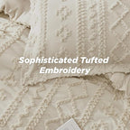 Bedsure Tufted Boho Comforter Set Queen Size - Beige Boho Bed Set, GentleSoft™ 3 Pieces Farmhouse Shabby Chic Embroidery Bedding, Gifts for Woman, Soft Jacquard Queen Comforter for All Seasons
