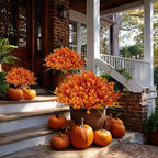 Artificial Fall Flowers Outdoor Fake Mums - 16 Bundles Fake Plants UV Resistant No Fade Faux Plastic Greenery Garden Porch Patio Fall Home Decor (1, OrangeYellow)