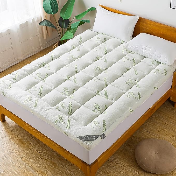 Bamboo_Viscose Mattress Topper Full Size, Cooling Extra Thick Breathable Mattress pad, 8-21”Deep Pocket Soft Quilted Fitted Mattress Cover with Down Alternative Fill